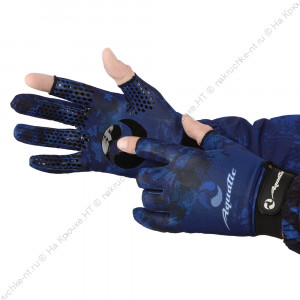 Перчатки демисезонные без пальцев softshell ПЧ-09 (Цвет - CAMO BLUE, размер XL, фирменная печать AQU Перчатки демисезонные без пальцев softshell ПЧ-09 (Цвет - CAMO BLUE, размер XL, фирменная печать AQU