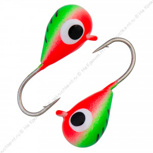 Капля с ушком d 3,0 мм, вес 0.5 гр, окраска малек, салатовый-красный с черными полосками Капля с ушком d 3,0 мм, вес 0.5 гр, окраска малек, салатовый-красный с черными полосками