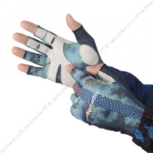 Перчатки для рыбалки летние Aquatic UPF50+ (цвет: pike camo blue, размер S/M) Перчатки для рыбалки летние Aquatic UPF50+ (цвет: pike camo blue, размер S/M)