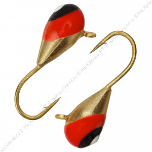 Мормышка вольфрамовая "Condor", капля с ушком, d 4,0 мм, вес 1.1 гр, золото с красно-черно-белым гла Мормышка вольфрамовая "Condor", капля с ушком, d 4,0 мм, вес 1.1 гр, золото с красно-черно-белым гла