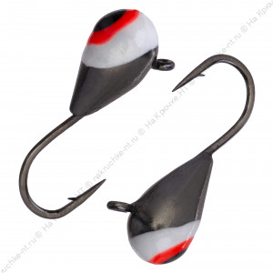 Мормышка вольфрамовая "Condor", капля с ушком, d 4,0 мм, вес 1.1 гр, черный никель бело-черно-красны Мормышка вольфрамовая "Condor", капля с ушком, d 4,0 мм, вес 1.1 гр, черный никель бело-черно-красны