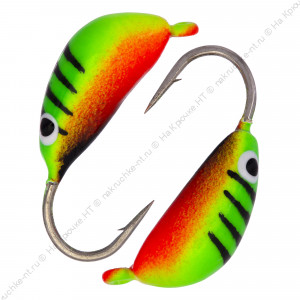 Мормышка вольфрамовая "Condor", Банан d 3,0 мм, вес 0,9 гр, малек салатовый+красно-черный с полоскам Мормышка вольфрамовая "Condor", Банан d 3,0 мм, вес 0,9 гр, малек салатовый+красно-черный с полоскам